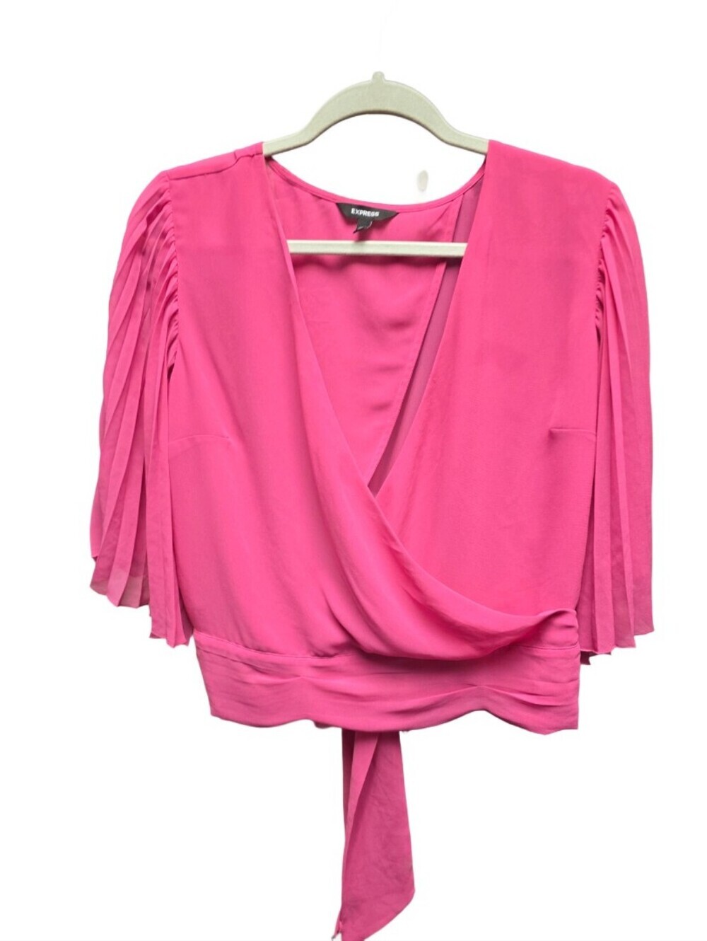 Express Hot Pink Pleated Sleeve Wrap Blouse Sz. XL